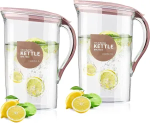 2 Pcs 71 OZ Fridge Door Water Pitcher With Lid 0.56 Gallon Water Jug Made of Clear Plastic Plastic Pitcher for Hot/Cold Lemonade Juice Beverage Jar Ice Tea Kettle (Red)
