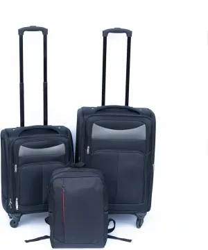 2-Piece Luggage Backpack Set with Ergonomic Handle and 360° Wheels, Waterproof Fabric, Black