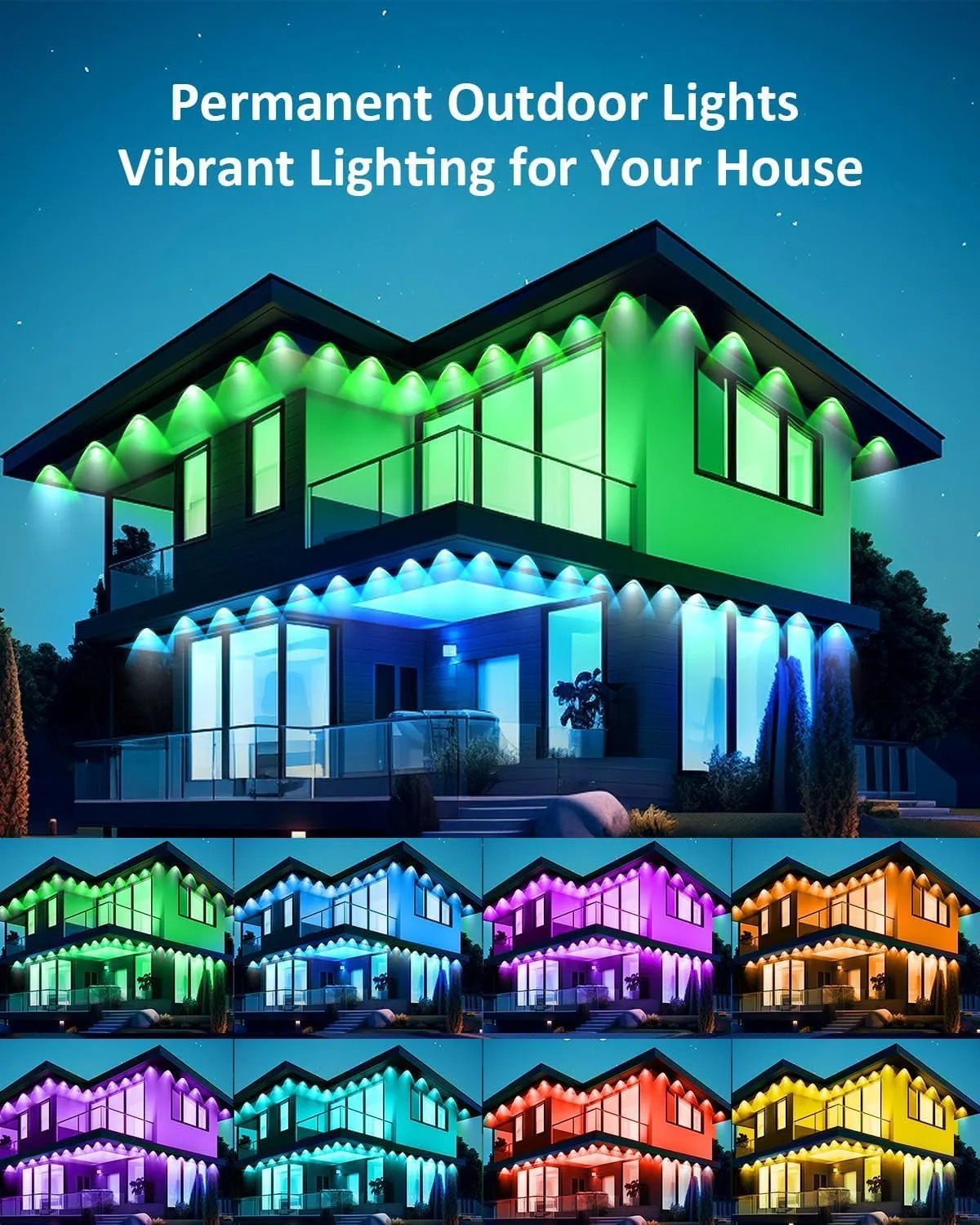 200FT Permanent Outdoor RGB Lights,Waterproof Smart LED Eaves Lights with App/Remote Control,for Christmas and All Holiday Decor,Daily and Accent Lighting,House Roof and Garden Lighting