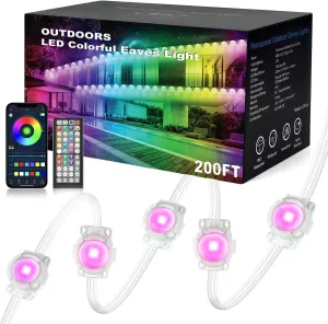 200FT Permanent Outdoor RGB Lights,Waterproof Smart LED Eaves Lights with App/Remote Control,for Christmas and All Holiday Decor,Daily and Accent Lighting,House Roof and Garden Lighting