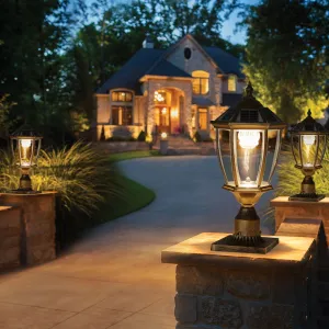 20'(H) Golden Solar Powered LED Outdoor Lantern, Vintage Garden Light with Elegant Glass Design for Pathways, Yards, and Patios (2-Pack)