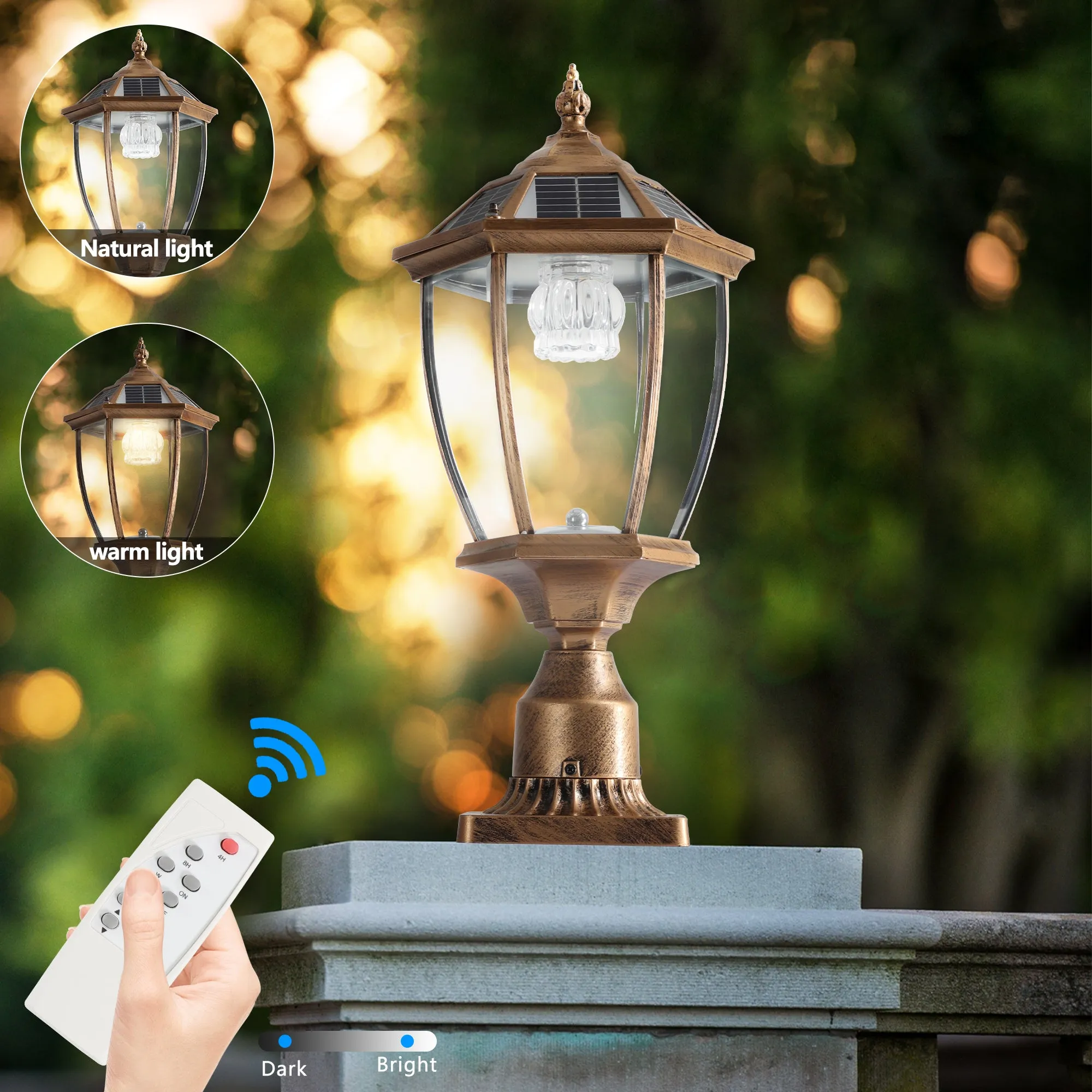 20'(H) Golden Solar Powered LED Outdoor Lantern, Vintage Garden Light with Elegant Glass Design for Pathways, Yards, and Patios (2-Pack)