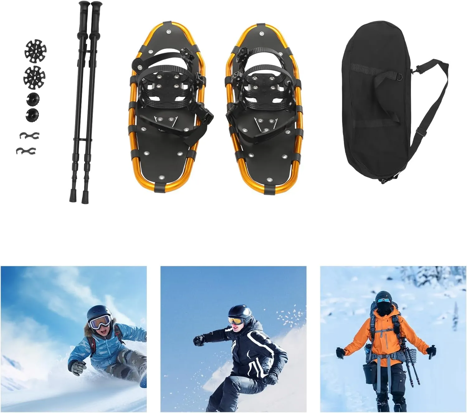 21/25 Inch Snowshoes, Snow Shoes Snowshoes & Trekking Poles Bundle for Men, Women, and Youth Durable All Terrain Snowshoes Set with Adjustable Binding & Carry Bag
