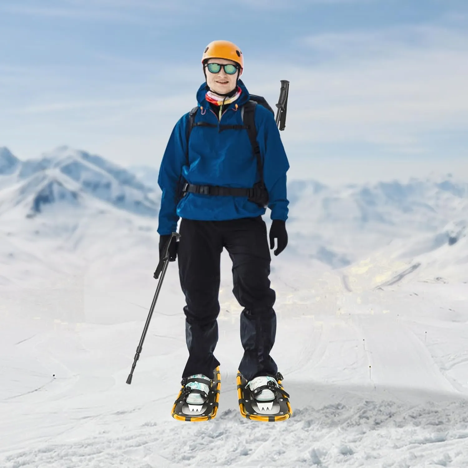 21/25Inch Snowshoes with Poles for Snowshoeing, All-Terrain Snow Shoes Kit with Adjustable Trekking Poles and Carrying Bag for Women Men