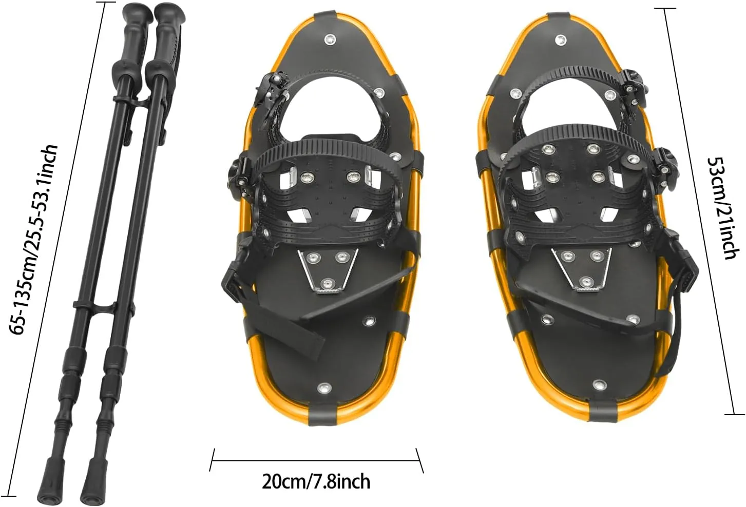 21/25Inch Snowshoes with Poles for Snowshoeing, All-Terrain Snow Shoes Kit with Adjustable Trekking Poles and Carrying Bag for Women Men