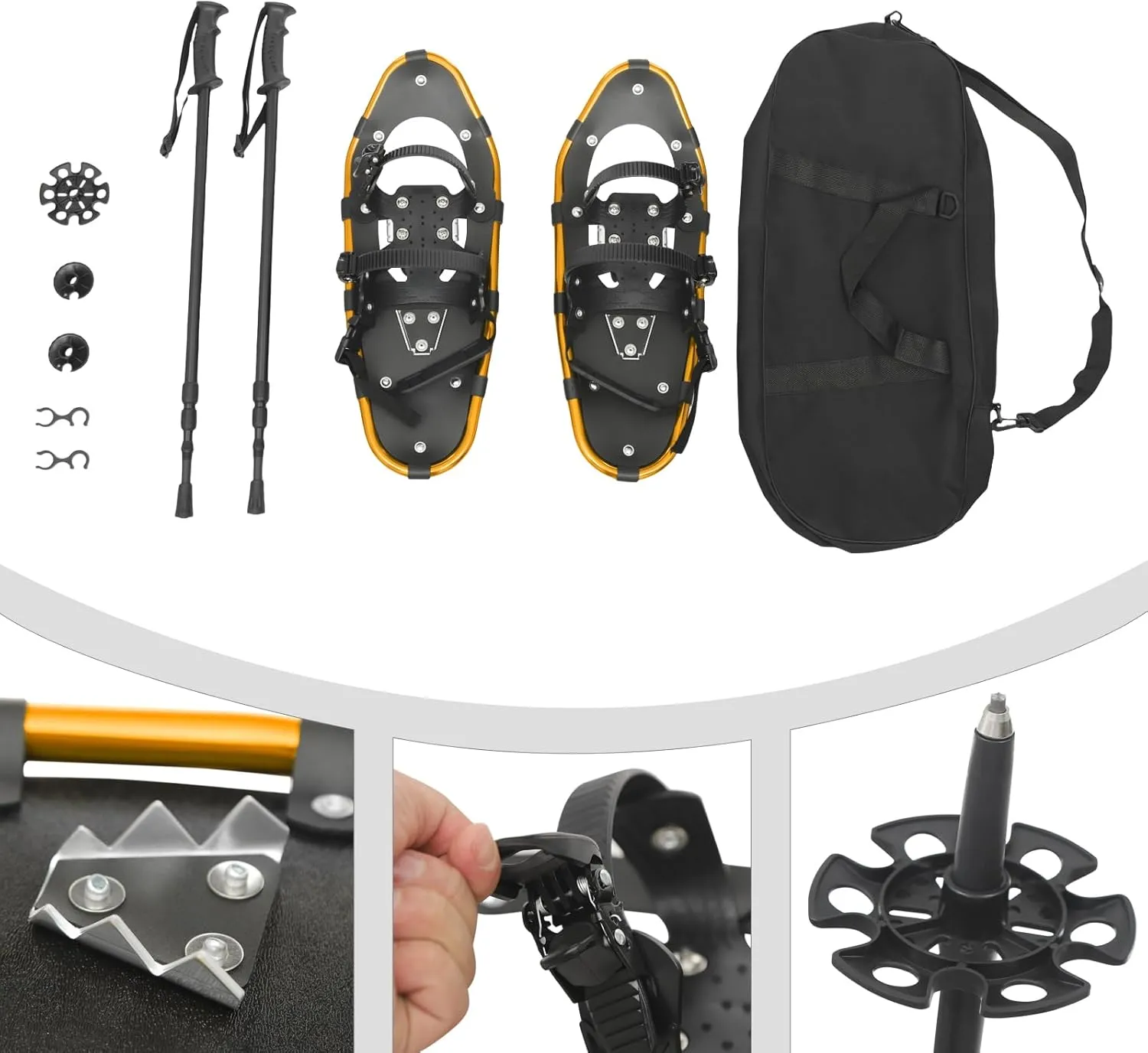 21/25Inch Snowshoes with Poles for Snowshoeing, All-Terrain Snow Shoes Kit with Adjustable Trekking Poles and Carrying Bag for Women Men