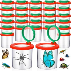 24 Pcs Bug Jar Viewer Magnifying Insect Box Magnifier Bug Container Bulk Insect Container Cage for Kids Children Science Nature Exploration Educational Tool Collecting Kit (Red)