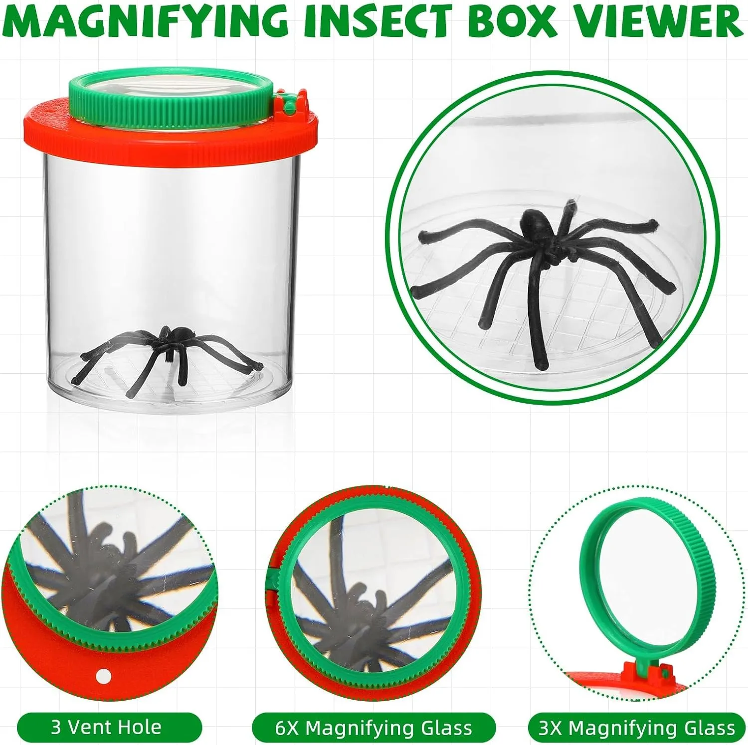 24 Pcs Bug Jar Viewer Magnifying Insect Box Magnifier Bug Container Bulk Insect Container Cage for Kids Children Science Nature Exploration Educational Tool Collecting Kit (Red)