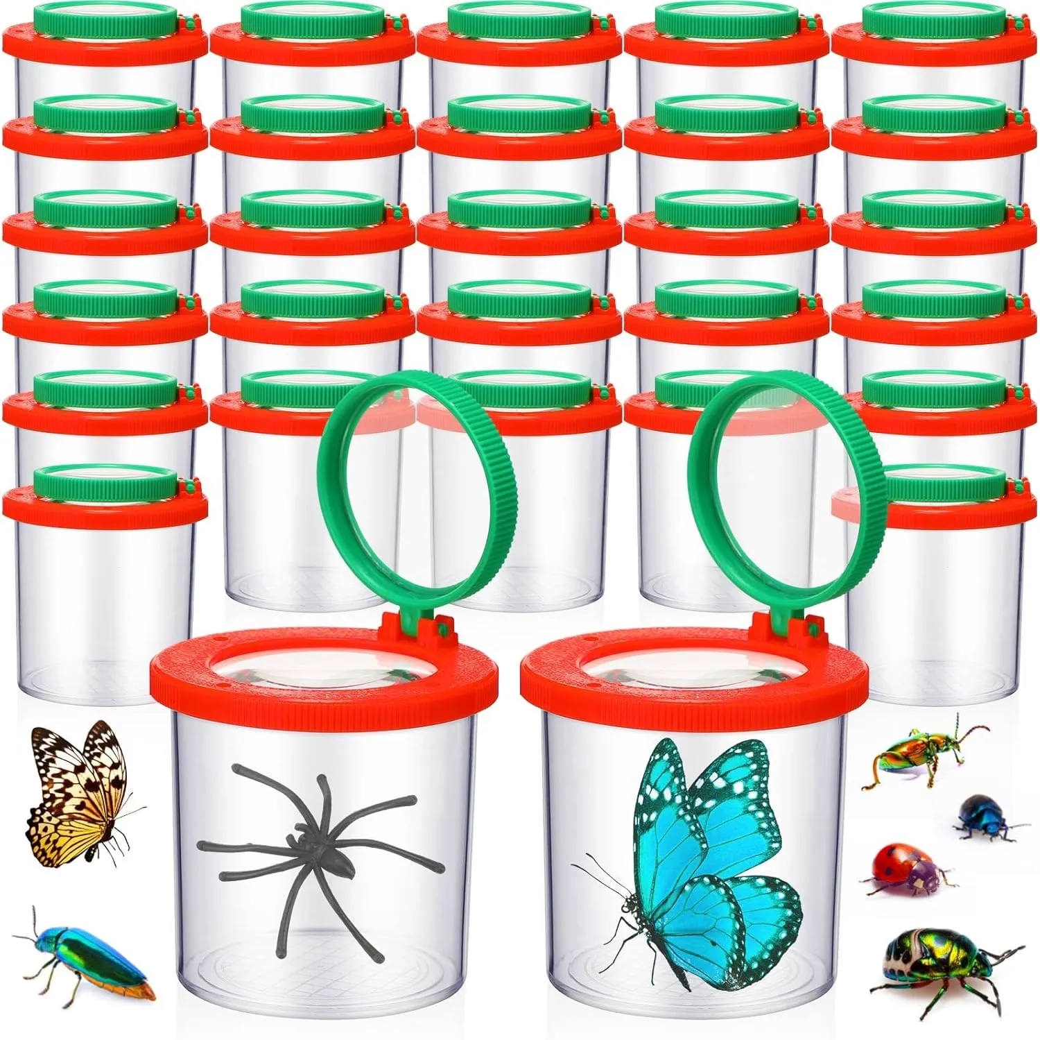 24 Pcs Bug Jar Viewer Magnifying Insect Box Magnifier Bug Container Bulk Insect Container Cage for Kids Children Science Nature Exploration Educational Tool Collecting Kit (Red)
