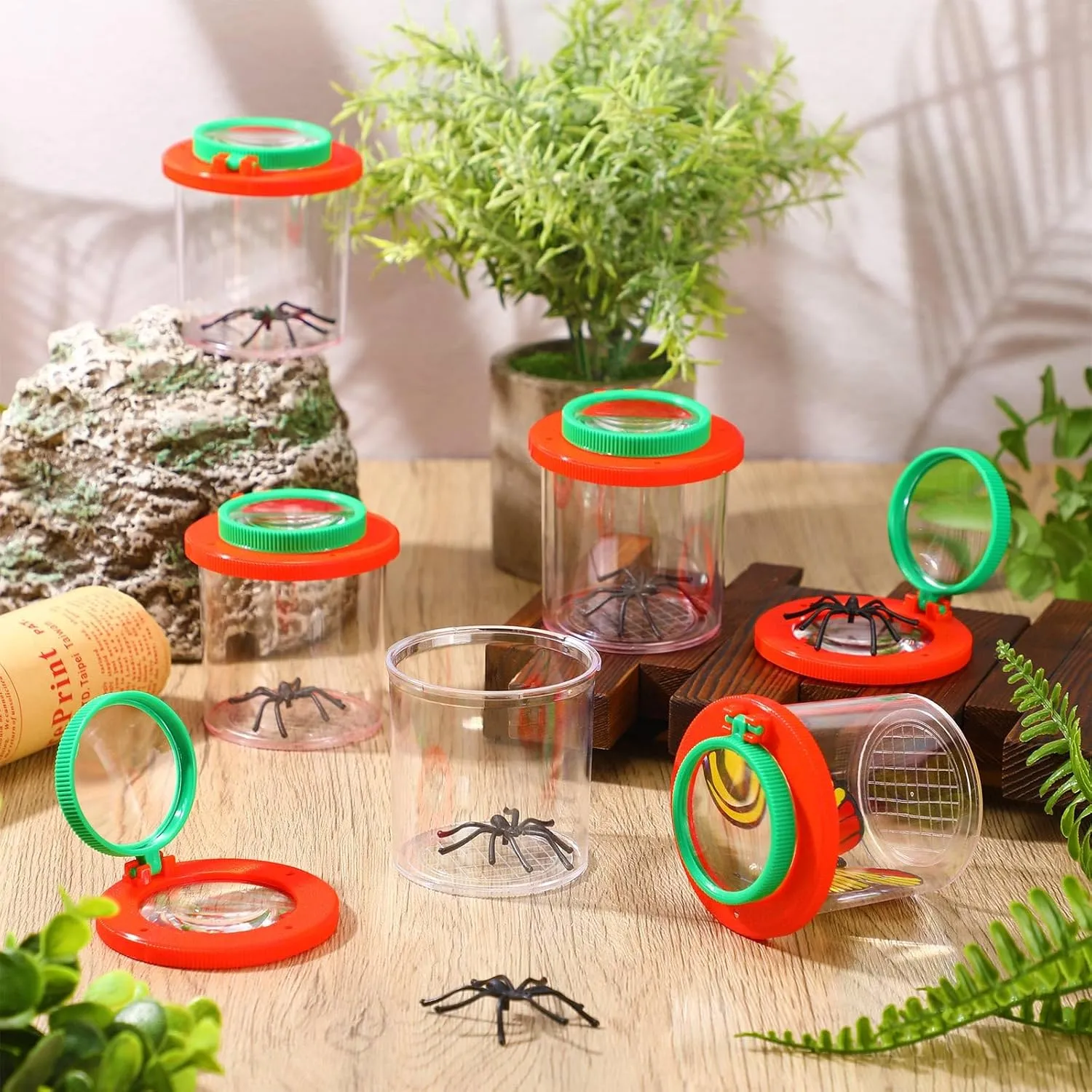 24 Pcs Bug Jar Viewer Magnifying Insect Box Magnifier Bug Container Bulk Insect Container Cage for Kids Children Science Nature Exploration Educational Tool Collecting Kit (Red)