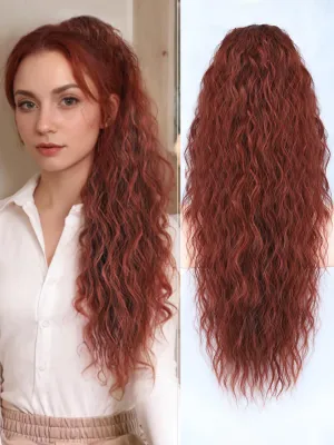 26 Inch Long Black Drawstring Ponytail Extension for Women Synthetic Long Curly Wavy Clip in Ponytail Hair Extensions for Daily Party Use (26 Inch, Auburn Red)…
