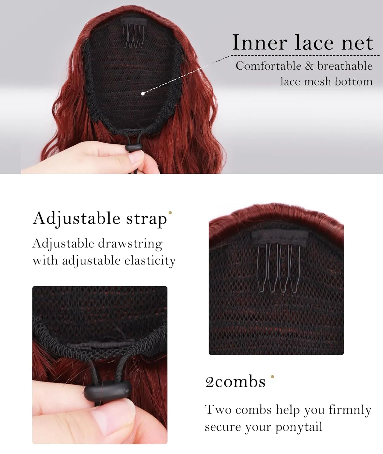 26 Inch Long Black Drawstring Ponytail Extension for Women Synthetic Long Curly Wavy Clip in Ponytail Hair Extensions for Daily Party Use (26 Inch, Auburn Red)…