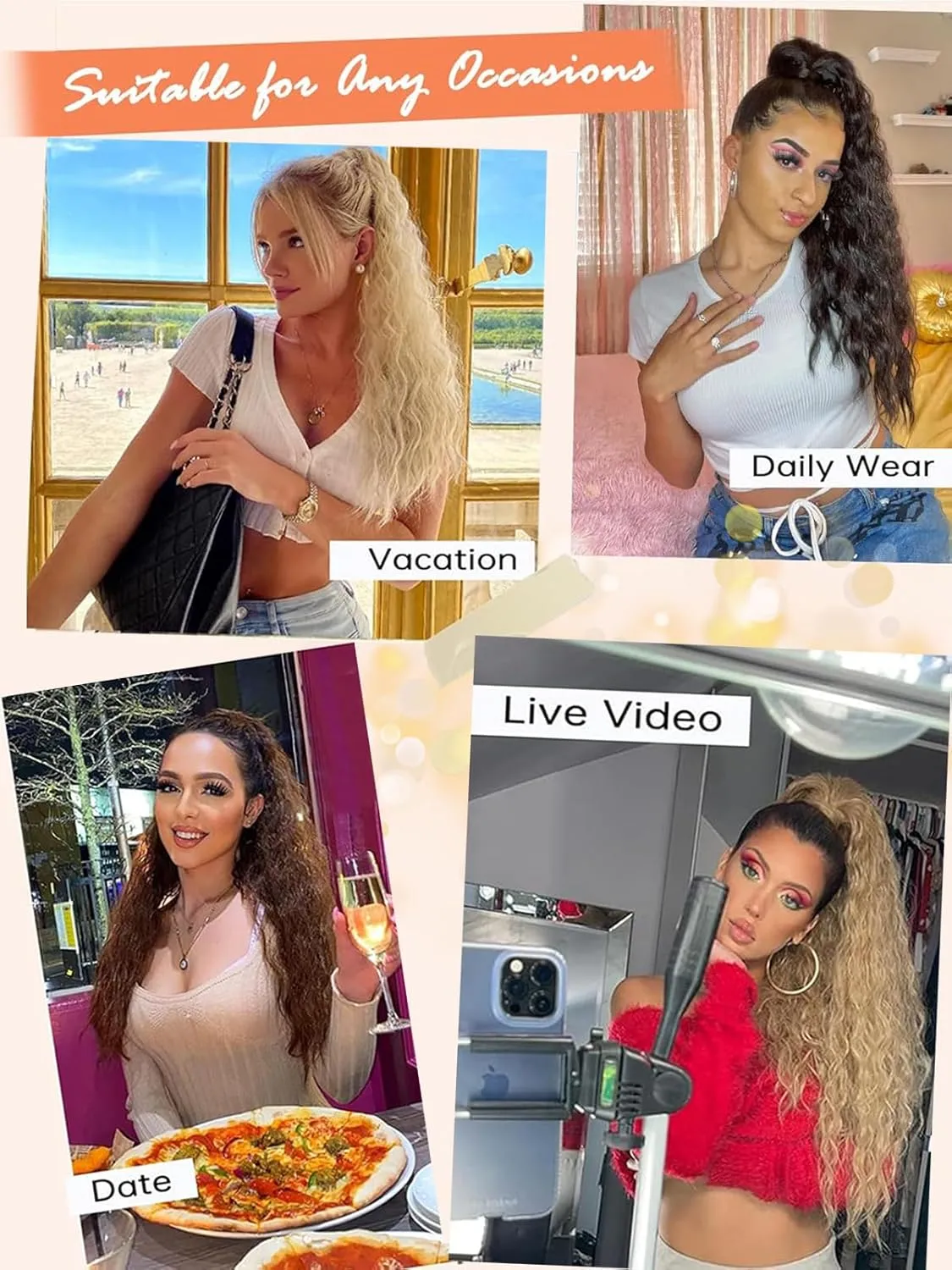 26 Inch Long Black Drawstring Ponytail Extension for Women Synthetic Long Curly Wavy Clip in Ponytail Hair Extensions for Daily Party Use (26 Inch, Auburn Red)…