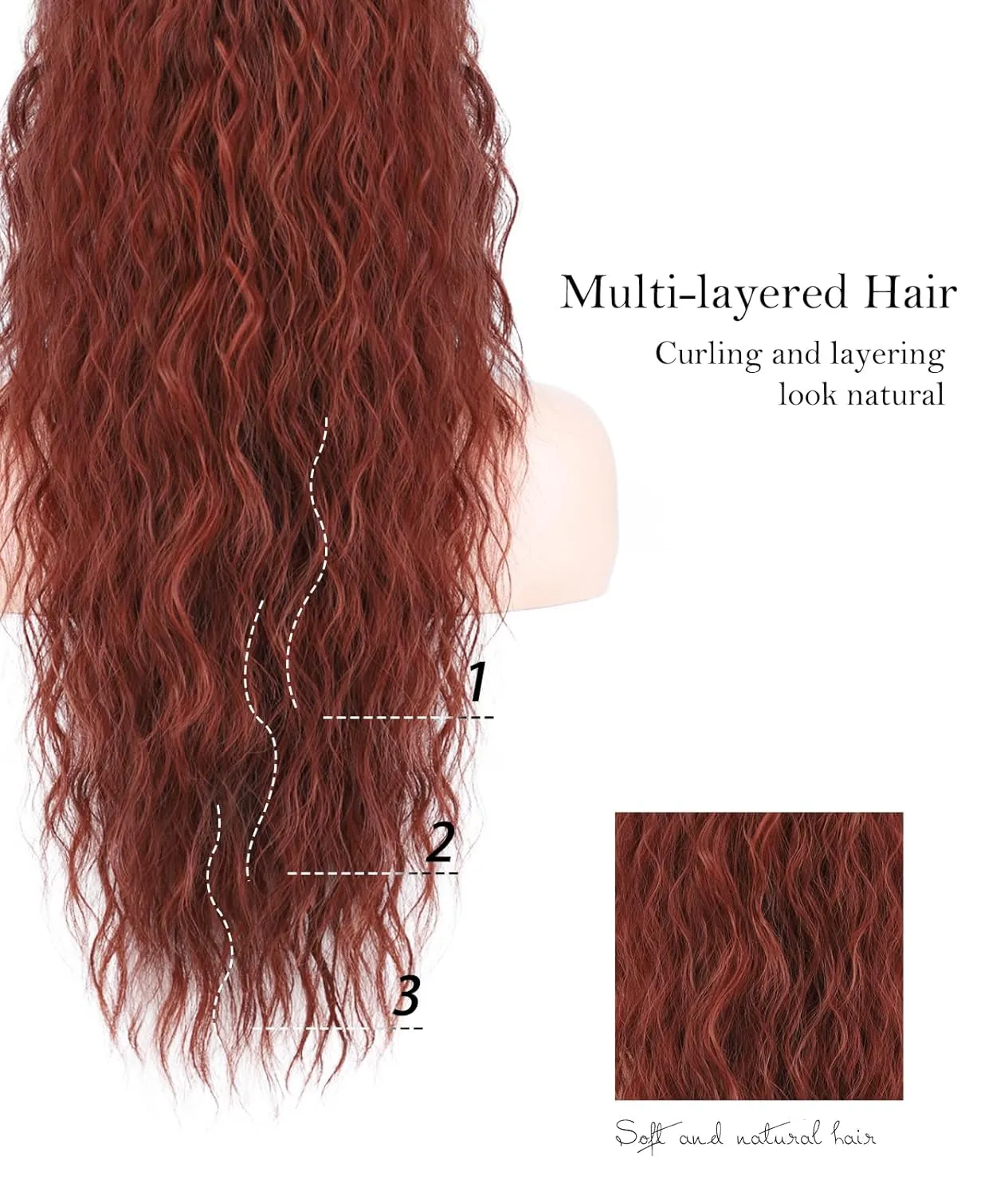 26 Inch Long Black Drawstring Ponytail Extension for Women Synthetic Long Curly Wavy Clip in Ponytail Hair Extensions for Daily Party Use (26 Inch, Auburn Red)…