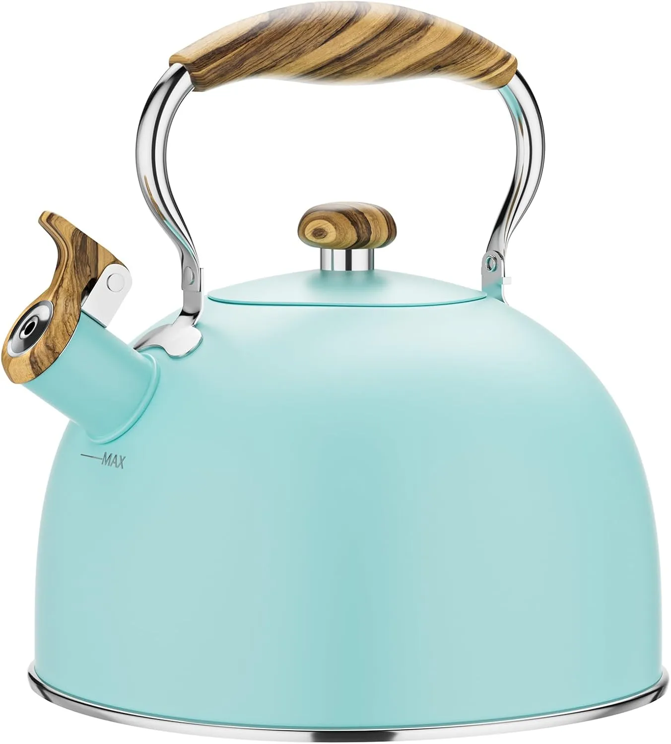 2.6 Quart Tea Kettle Stovetop Whistling for Stove Top Food Grade Stainless Steel Tea Kettles with Cool Wood Pattern Handle, Blue