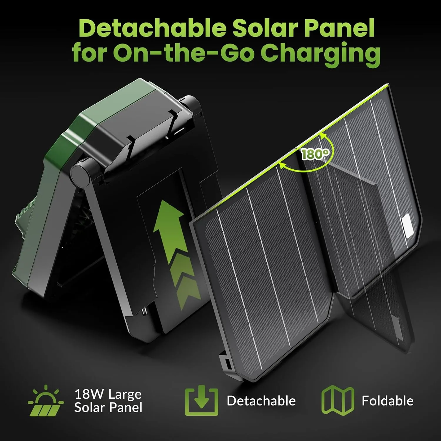26800mAh Portable Fan Rechargeable with 18W Detachable Solar Panel, Quiet Battery Powered Camping Fan Cordless with LED Lantern,3 Speed,Timer,USB-C,for Bedroom Tent Home Office Desk Hurricane(Green)
