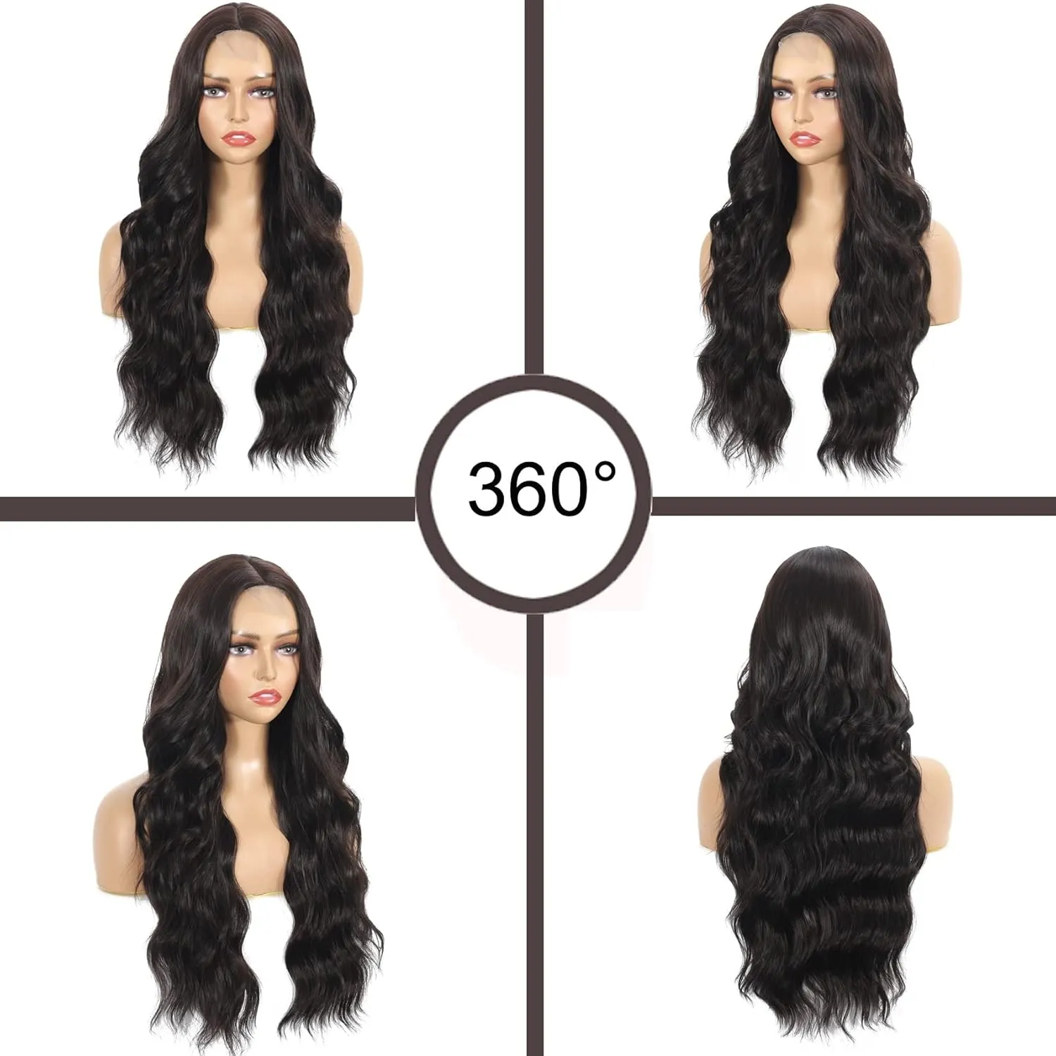 28 Inch Lace Front Synthetic Wig Pre Plucked Long Brown Wavy Wig Body Wave Dark Brown Glueless Wigs for Women Natural Looking for Party and Daily Use