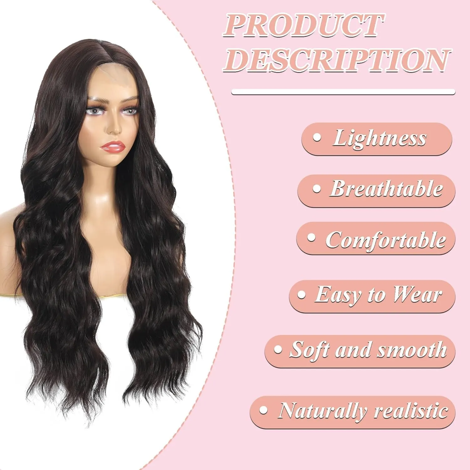 28 Inch Lace Front Synthetic Wig Pre Plucked Long Brown Wavy Wig Body Wave Dark Brown Glueless Wigs for Women Natural Looking for Party and Daily Use