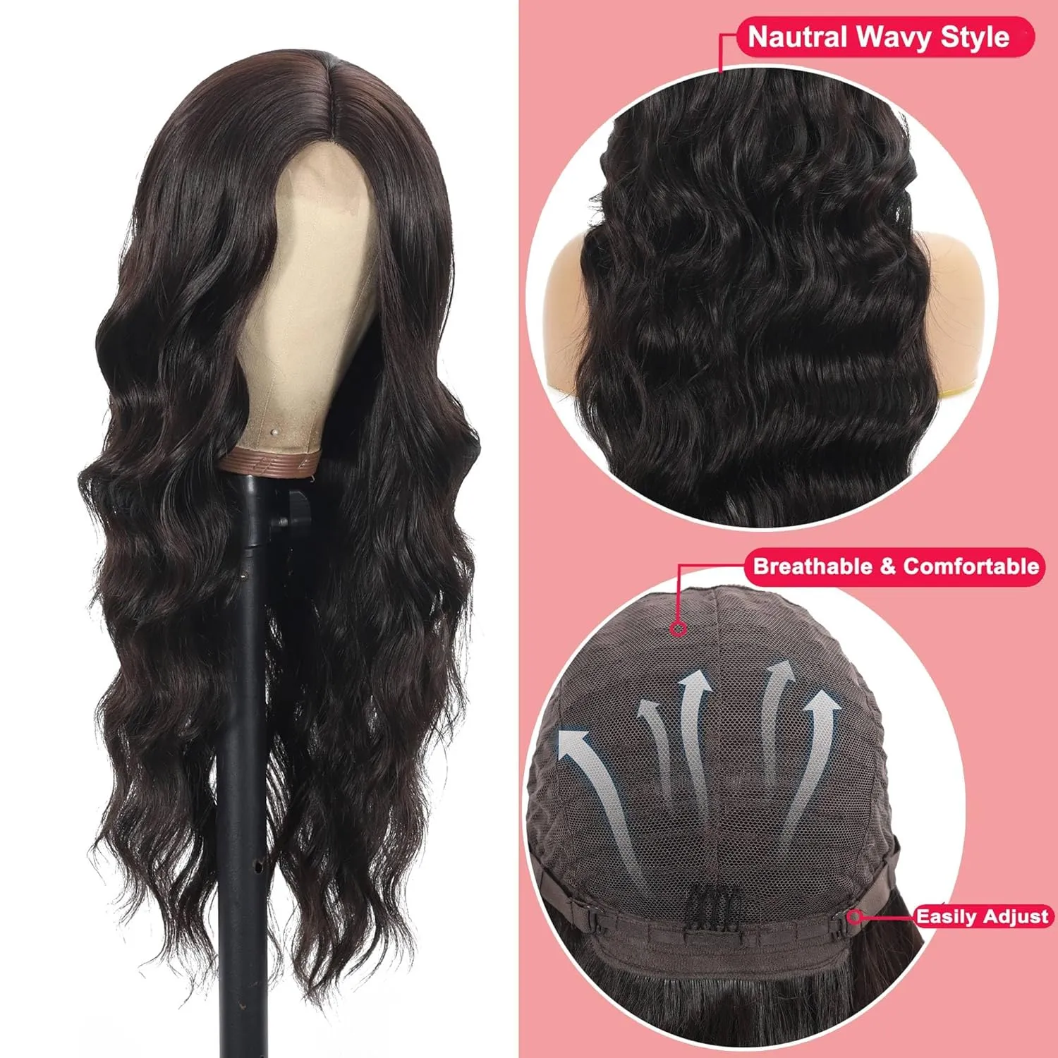 28 Inch Lace Front Synthetic Wig Pre Plucked Long Brown Wavy Wig Body Wave Dark Brown Glueless Wigs for Women Natural Looking for Party and Daily Use