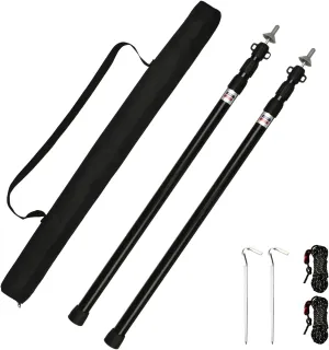 2pcs Camping Tent Poles, 95-234cm Telescoping Pole Adjustable, Thicken Aluminum Alloy Tarp Poles Support Rods Beach Shelter Tarp Awning Pole for Hiking Camping, Black