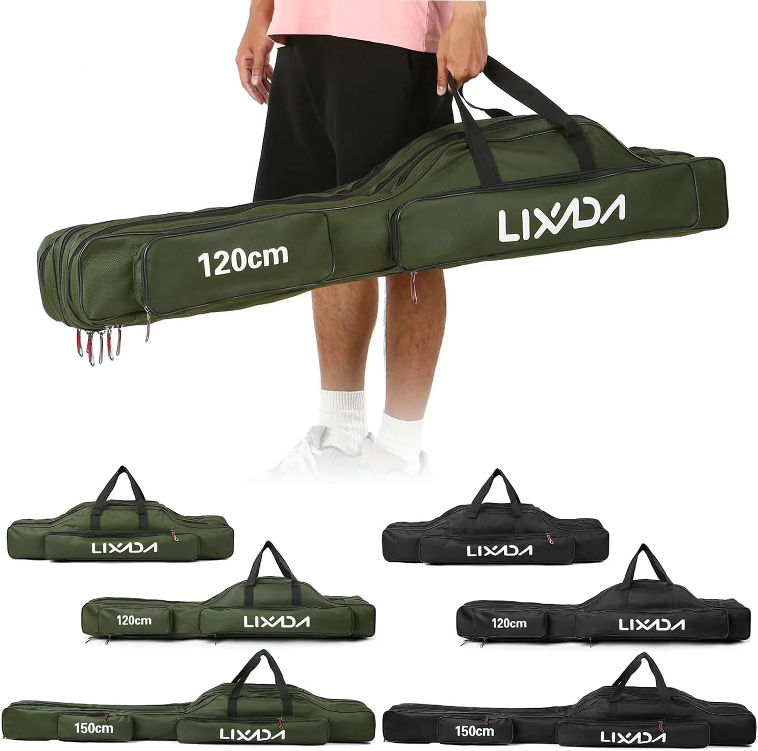 3 Layers Fishing Pole Bag Portable Folding Rod Carry Case Fishing Reel Tackle Storage Bag Case