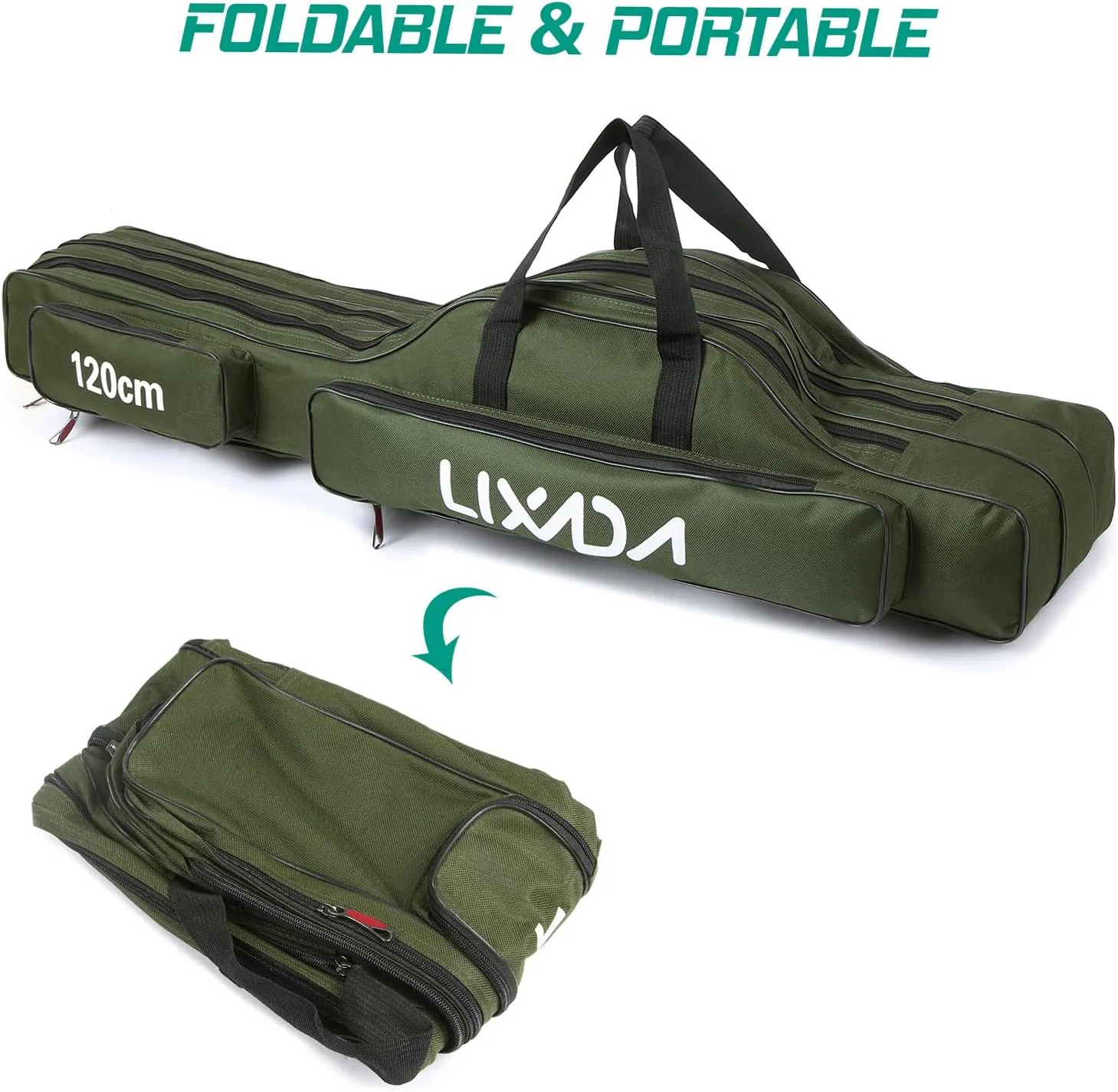 3 Layers Fishing Pole Bag Portable Folding Rod Carry Case Fishing Reel Tackle Storage Bag Case