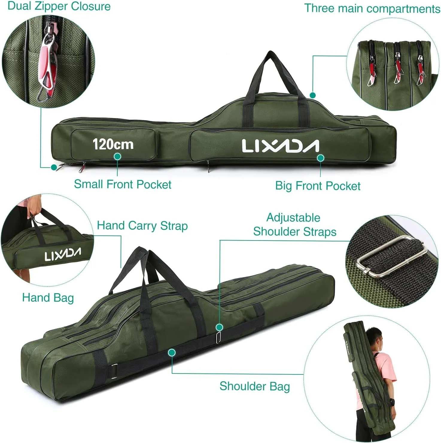 3 Layers Fishing Pole Bag Portable Folding Rod Carry Case Fishing Reel Tackle Storage Bag Case
