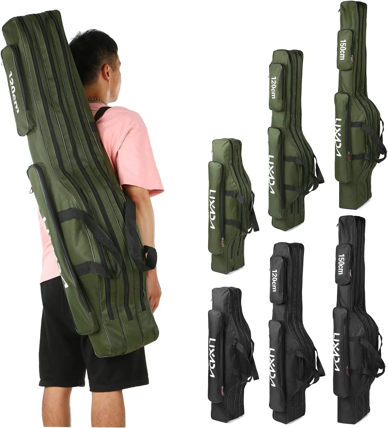 3 Layers Fishing Pole Bag Portable Folding Rod Carry Case Fishing Reel Tackle Storage Bag Case