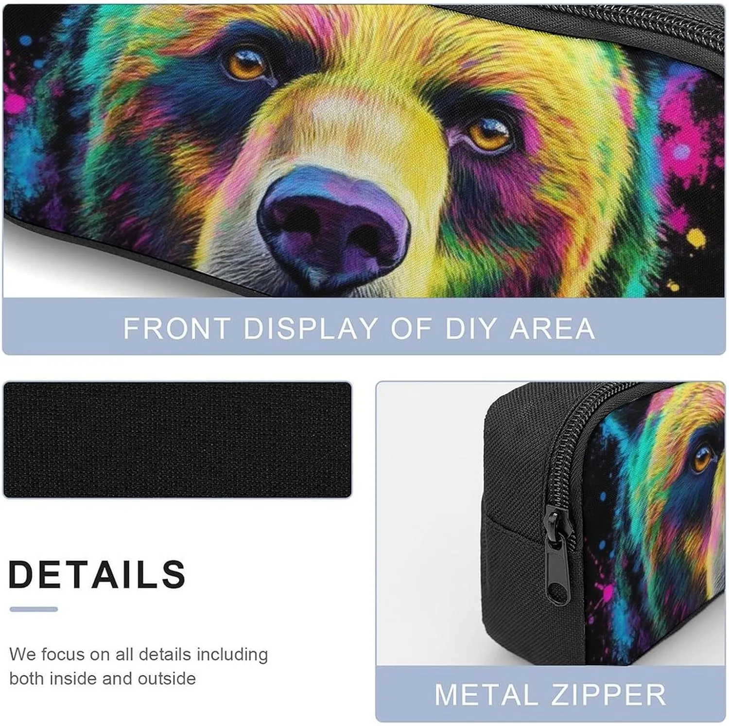 3 Pieces Mens Backpack with Reusable Insulated Lunch Bag Pencil Case Splash Ink Bear 17 Inch Travel College Daypack Stationery Pouch