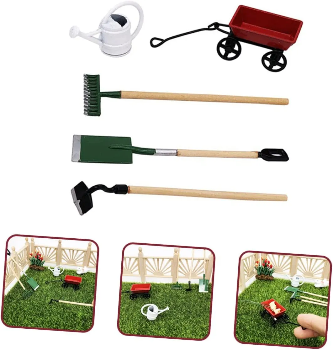 3 Sets Scale Miniature Gardening Tool Accessories for Creative Fairy Garden Scene Decoration Lightweight and Realistic Design