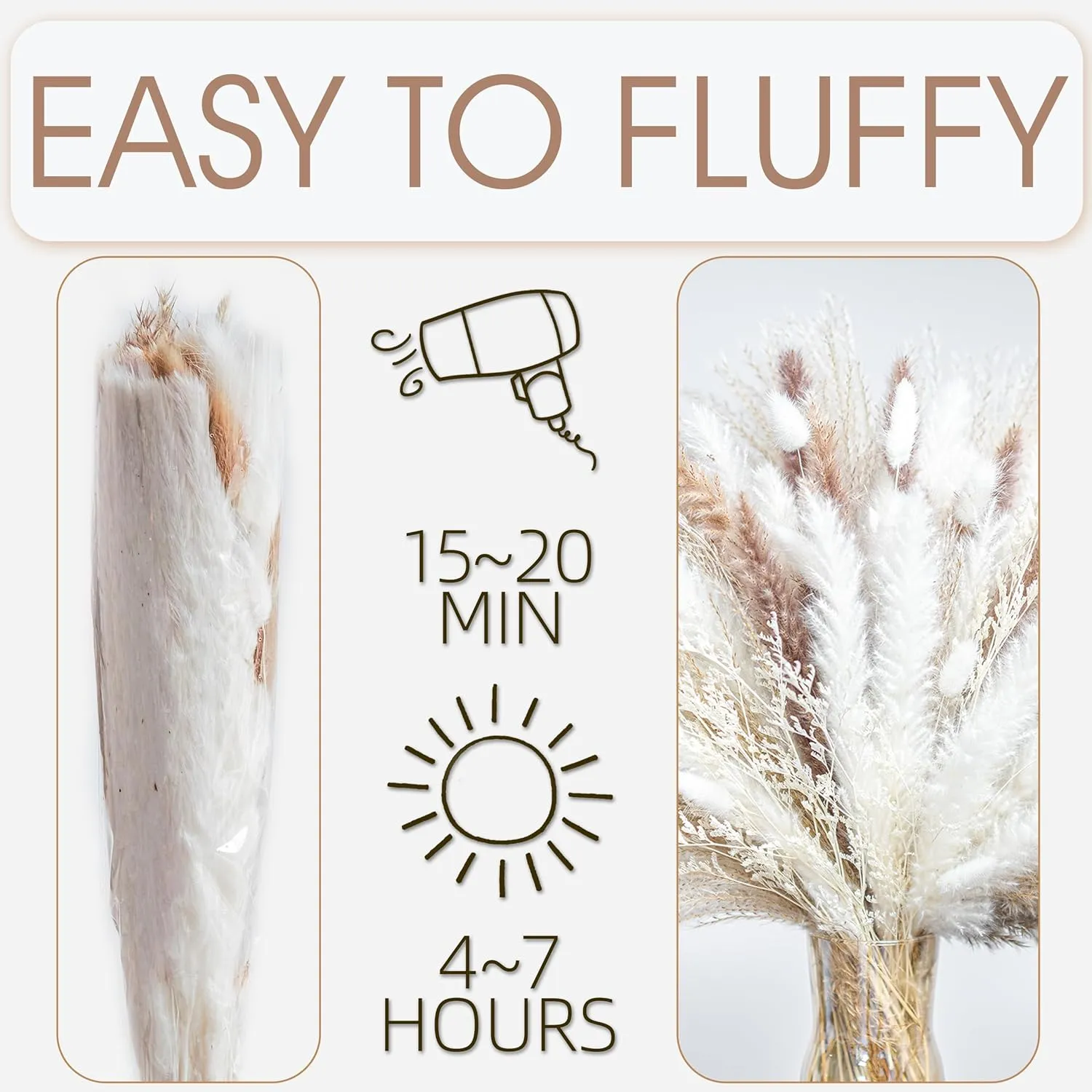 300PCS Natural Dried Pampas Grass Boho Home Decor Bouquet Phragmites Dried Flowers Bouquet for Wedding Floral Arrangements Home Decorations (300PCS)