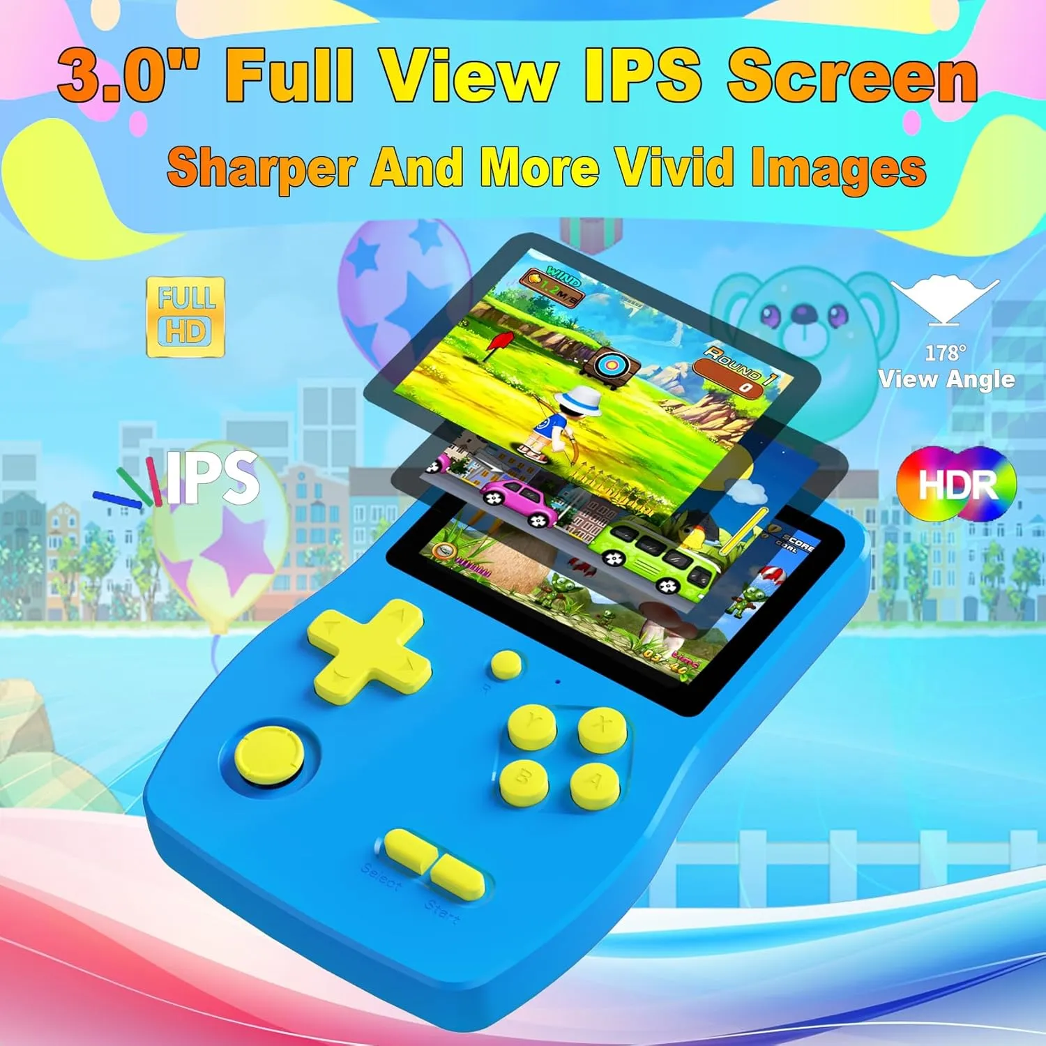 32 Bit Handheld Games for Kids,3.0'' IPS HD Screen and Built in 139 Video Games,Rechargeable Portable Electronic Gaming Player Toys for Ages 4-14,Boys Girls Xmas Birthday Gift (Blue)