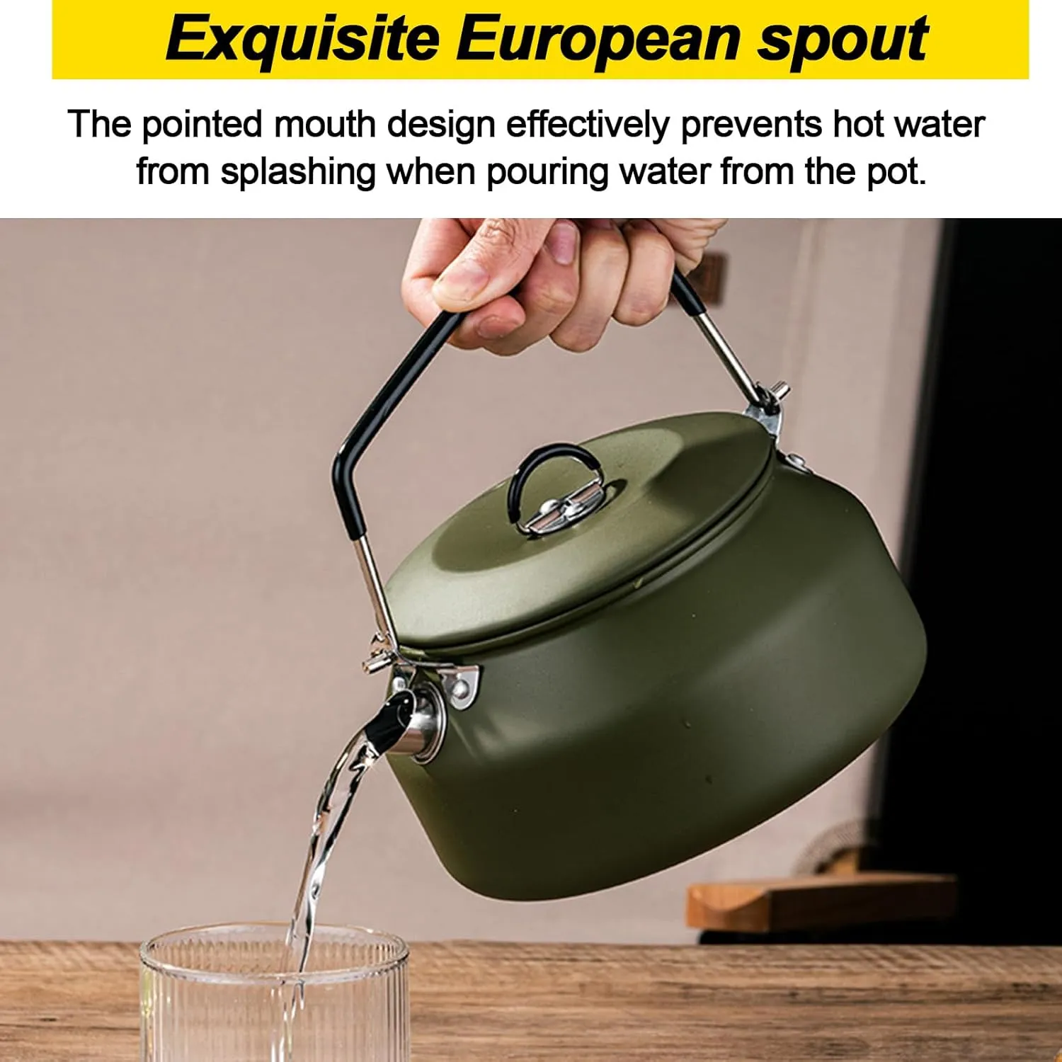 3PCS Camping Kettle Outdoor Campfire Camp Kettle Set with 2 Cups, 1L Stainless Steel camping tea kettle Coffee Pot, Portable Lightweight Teapot, Ideal for Hiking Picnic Travel, Green