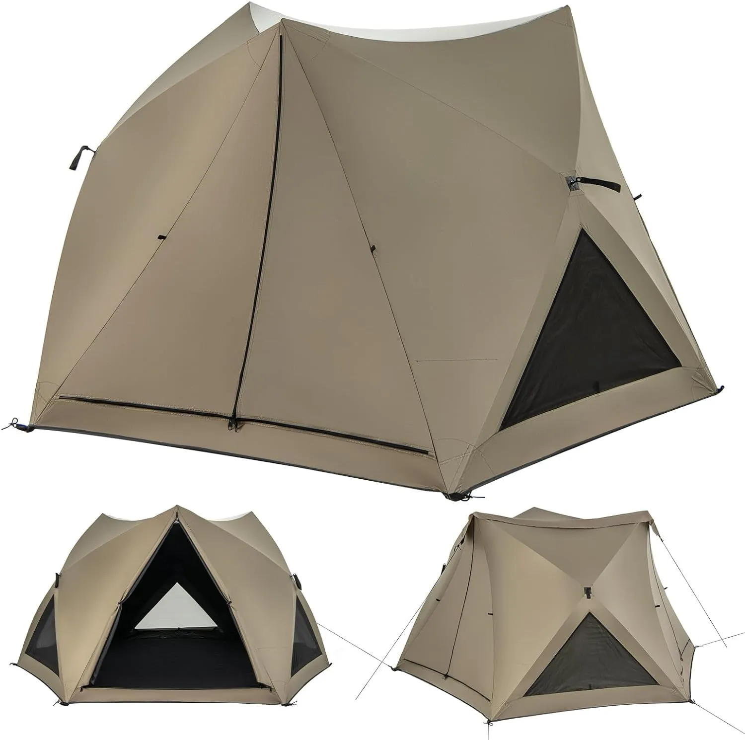 4-6 Person Dome Instant Tent Pop Up Camping Tent with Removable Rainfly Visible Skylight 3 Zippered Mesh Doors & Windows, Carrying Bag, Outdoor Easy Setup Waterproof Tent for Backpacking