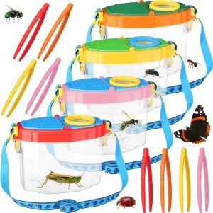 4 Pack Insect Bug Viewer Kit for Kids with Tweezers Explorer Outdoor Set Bug Catcher Containers for Insects Magnifying Insect Box Observation Kit for Science Nature Exploration Collecting