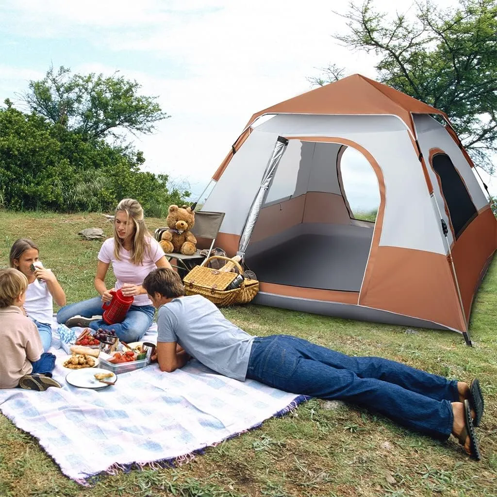 4-Person Cabin Tent with Instant Setup | Waterproof | Lightweight | Portable Large Pop Up Tent with Easy 60 Second Camp Setup for Family, Outdoor, Hiking and Mountaineering | Included Carry Bag