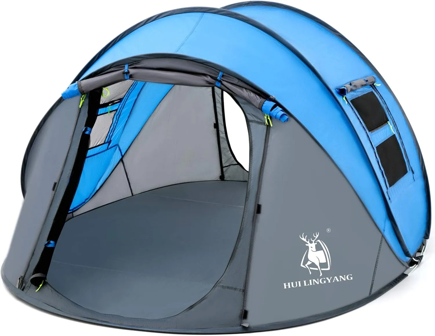 4 Person Easy Pop Up Tent,9.5’X6.6’X52'',Waterproof, Automatic Setup,2 Doors-Instant Family Tents for Camping, Hiking & Traveling