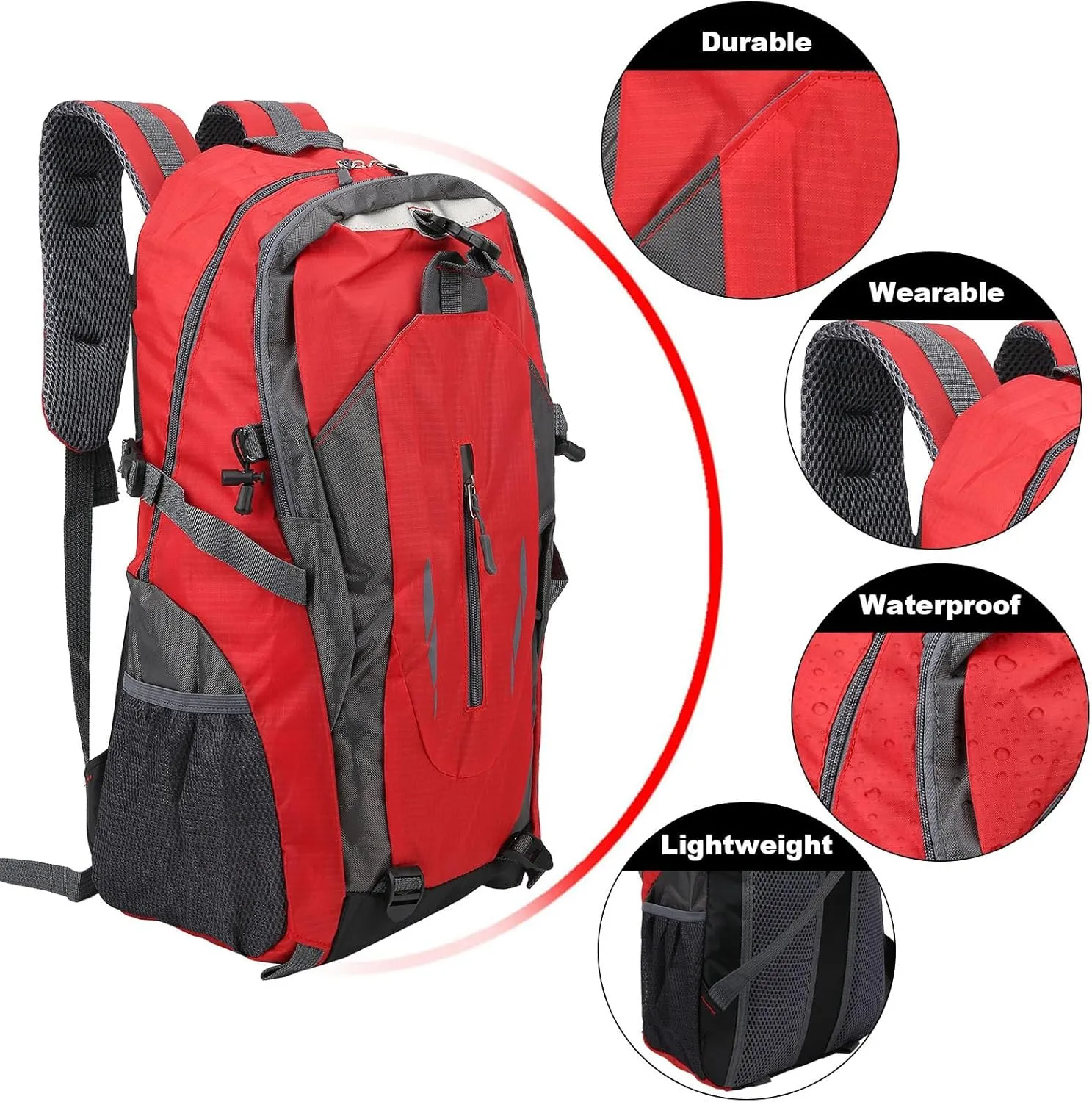 40L Climbing Backpack, 31x19x51cm / 12.2x7.5x20.08inch Nylon Hiking Backpack, Waterproof Backpack Shoulder Bag for Outdoor (Red)