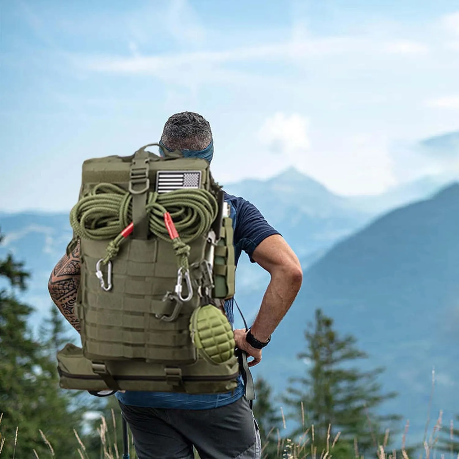 45L Military Tactical Backpack For Men Highland Assault Large Army Pack 3 Day Molle Bug Out Bag With Water Cup Bag Outdoor Camping Hiking Daypack Green Rucksack