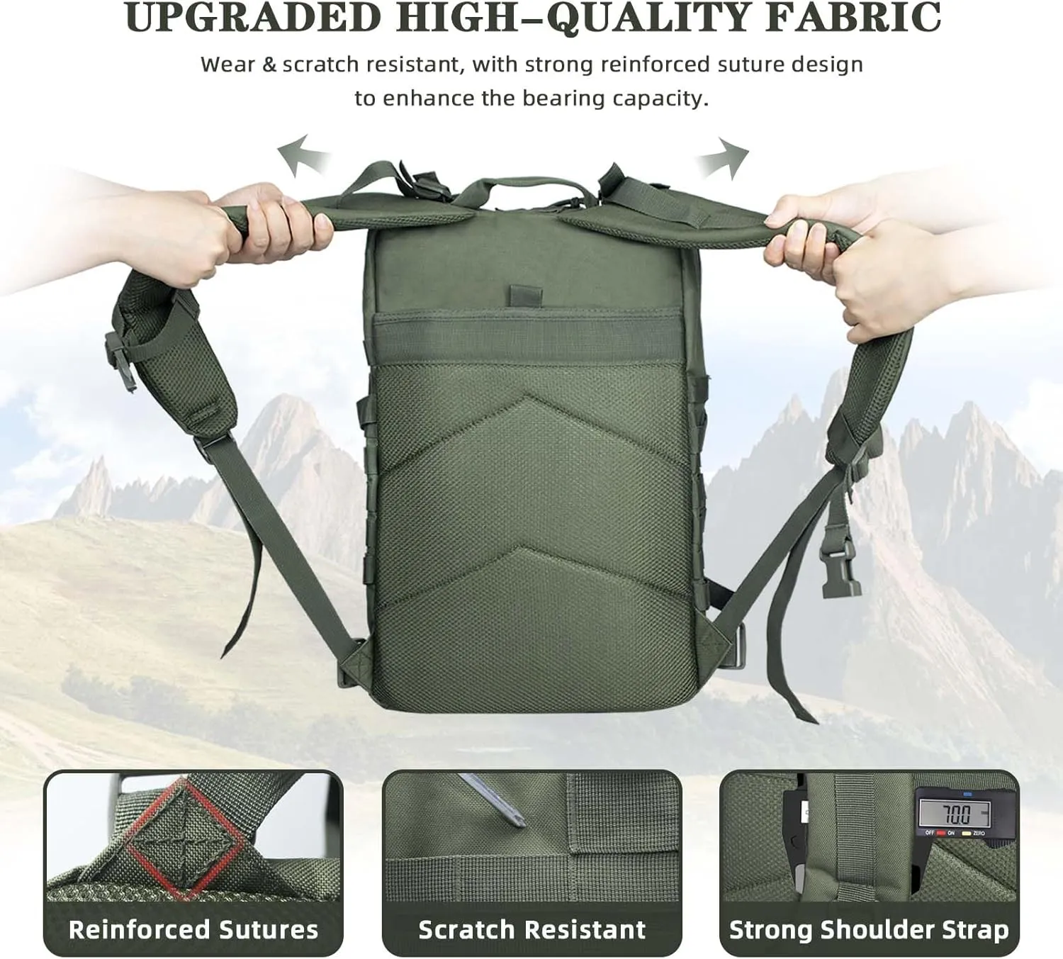45L Military Tactical Backpack For Men Highland Assault Large Army Pack 3 Day Molle Bug Out Bag With Water Cup Bag Outdoor Camping Hiking Daypack Green Rucksack