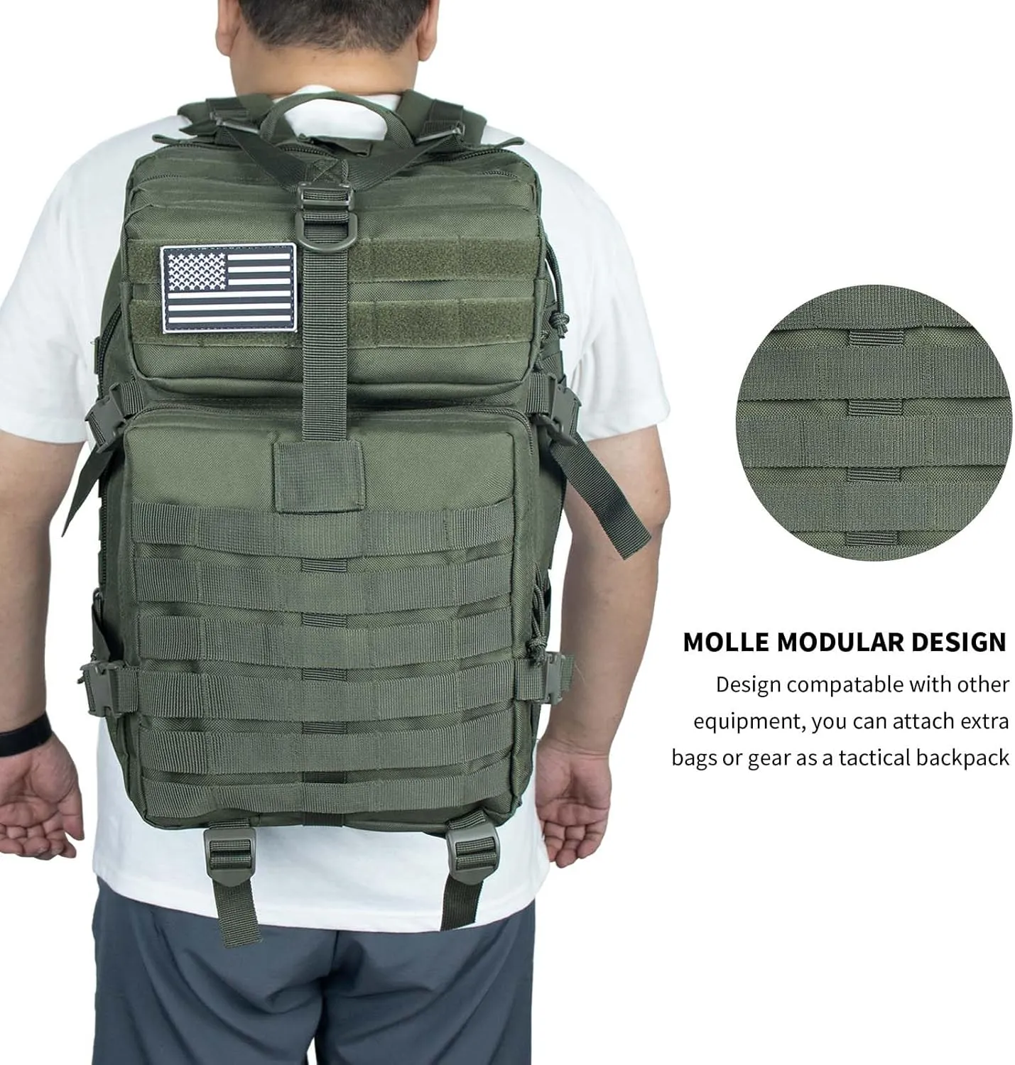 45L Military Tactical Backpack For Men Highland Assault Large Army Pack 3 Day Molle Bug Out Bag With Water Cup Bag Outdoor Camping Hiking Daypack Green Rucksack