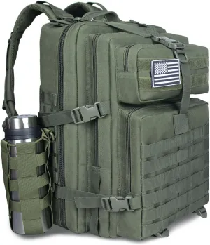 45L Military Tactical Backpack For Men Highland Assault Large Army Pack 3 Day Molle Bug Out Bag With Water Cup Bag Outdoor Camping Hiking Daypack Green Rucksack
