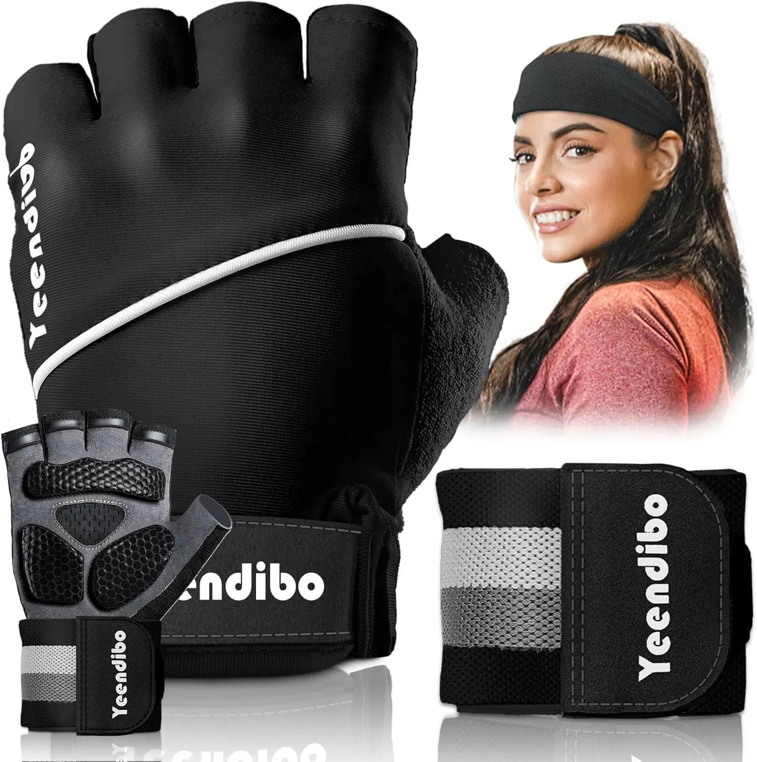5-in-1 Workout Gloves for Men & Women, with Excellent Grip, Full Protection Exercise Weight Lifting Gym Gloves, Detachable Wrist Strap & Mesh Bag