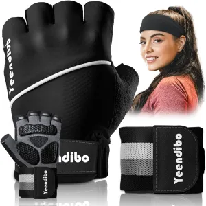 5-in-1 Workout Gloves for Men & Women, with Excellent Grip, Full Protection Exercise Weight Lifting Gym Gloves, Detachable Wrist Strap & Mesh Bag
