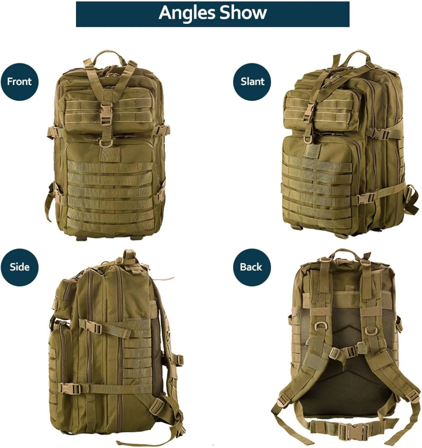 50L Sturdy Nylon Waterproof Fishing Hunting Backpack Outdoor Military Rucksacks Tactical Sports Camping Hiking Bags (Khaki)
