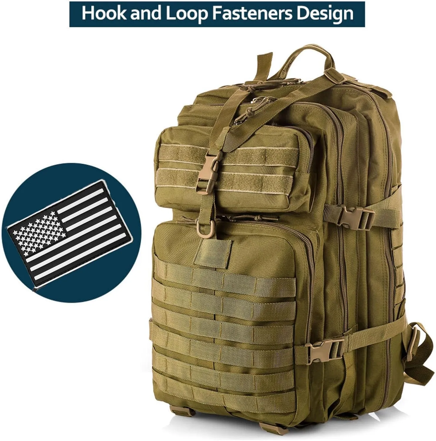 50L Sturdy Nylon Waterproof Fishing Hunting Backpack Outdoor Military Rucksacks Tactical Sports Camping Hiking Bags (Khaki)
