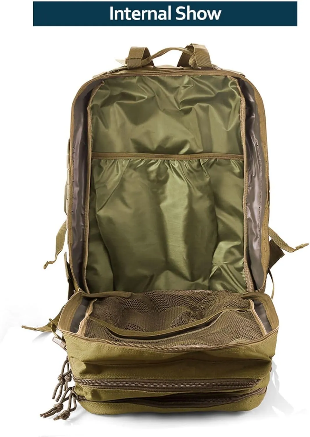 50L Sturdy Nylon Waterproof Fishing Hunting Backpack Outdoor Military Rucksacks Tactical Sports Camping Hiking Bags (Khaki)