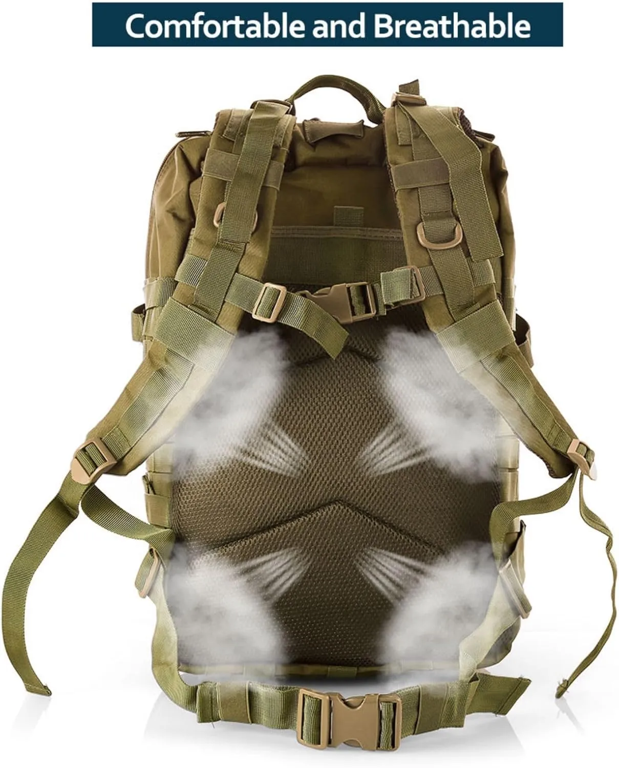 50L Sturdy Nylon Waterproof Fishing Hunting Backpack Outdoor Military Rucksacks Tactical Sports Camping Hiking Bags (Khaki)