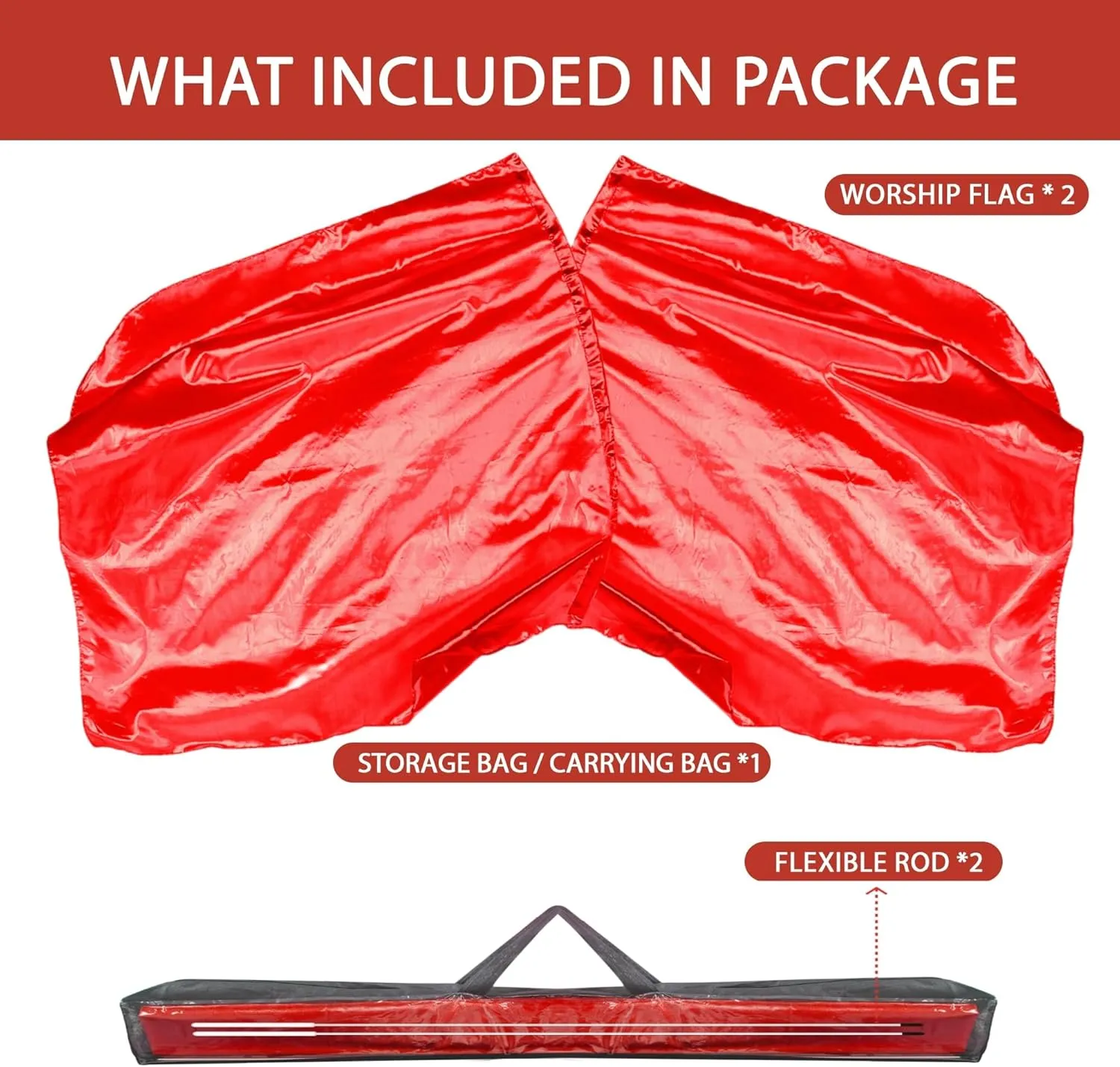 51''x45" Worship Flags for Dance Church, Praise Dance Flags for Worship, Worship Flag with Flexible Rods & Carrying Bag, 2 Pack, Red
