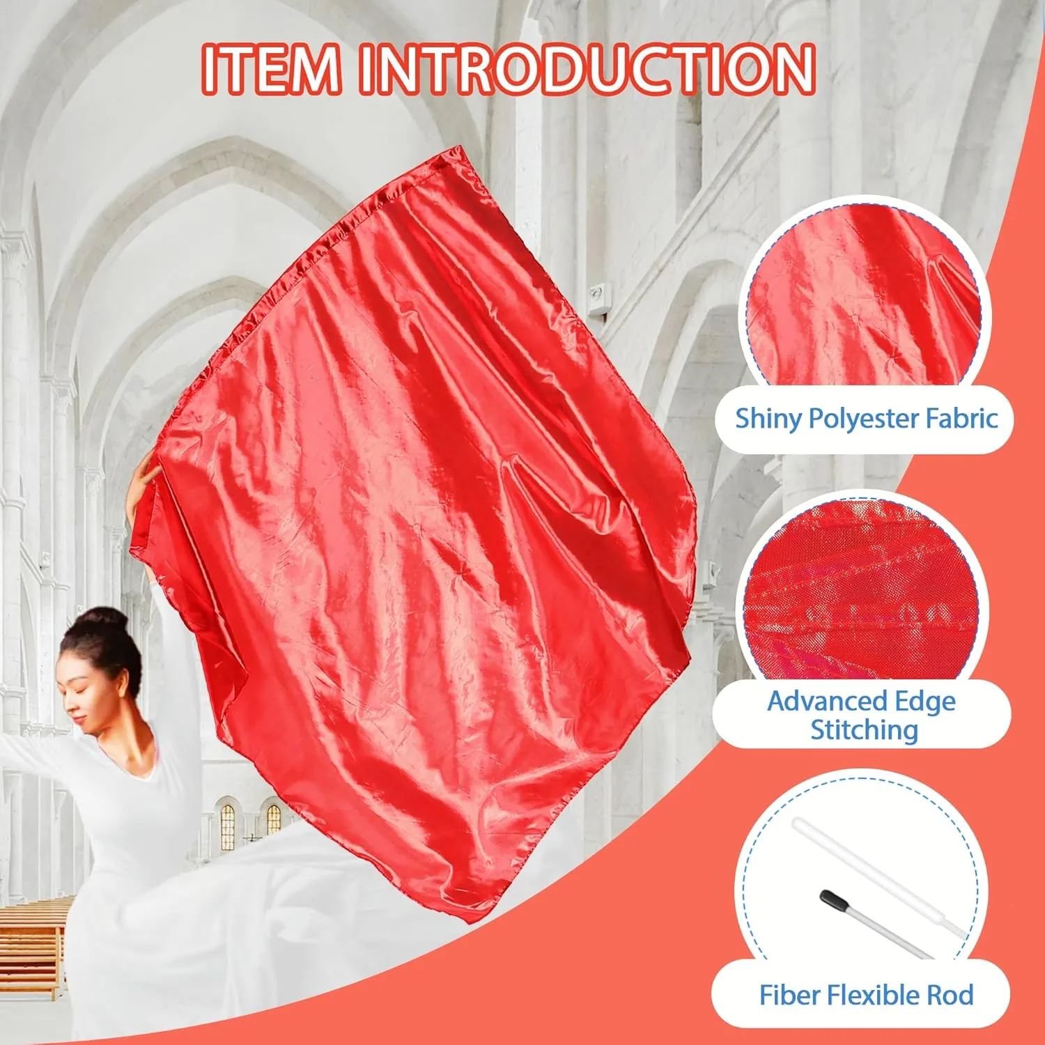 51''x45" Worship Flags for Dance Church, Praise Dance Flags for Worship, Worship Flag with Flexible Rods & Carrying Bag, 2 Pack, Red